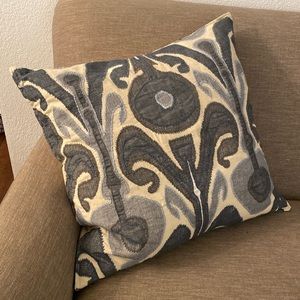 Pottery Barn Kenmare Ikat Embroidered Pillow Cover, 24", Blue
